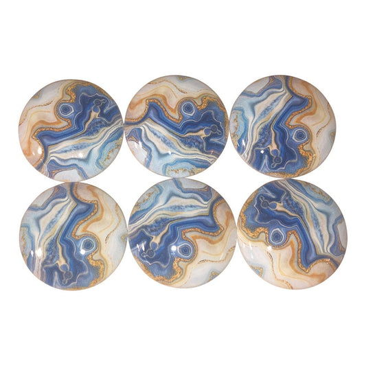 Cabinet and Drawer Knobs, Set of 6 Blue River Waves Print Cabinet Knobs, Wood Knobs, Kitchen Cabinet Knobs