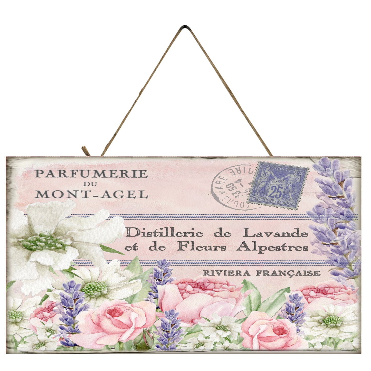 French Floral Postcard Printed Handmade Wood Sign