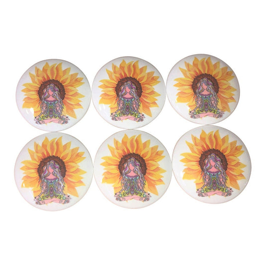 Set of 6 Yoga Pose Print Cabinet Knobs