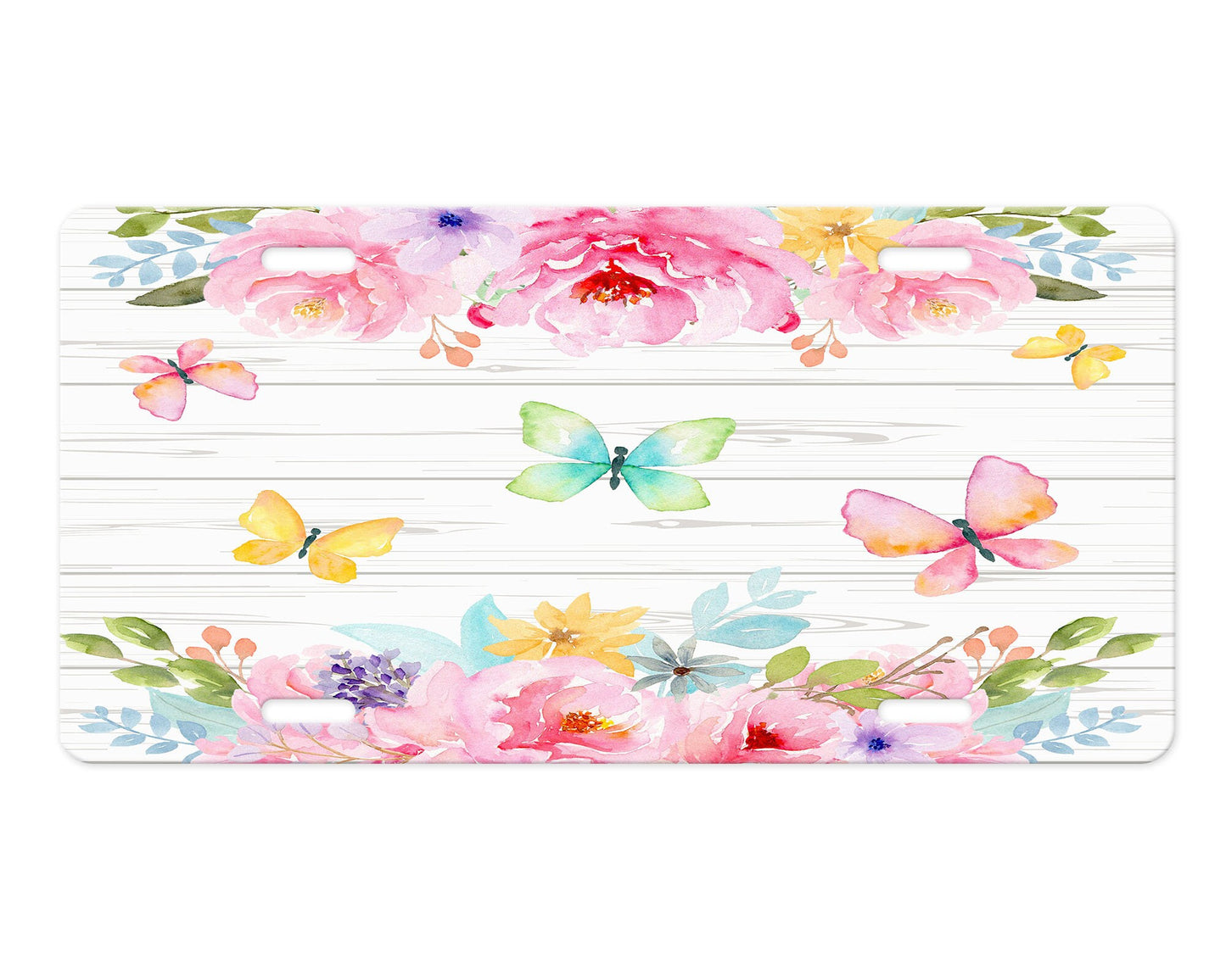 Floral Butterflies Aluminum Front License Plate