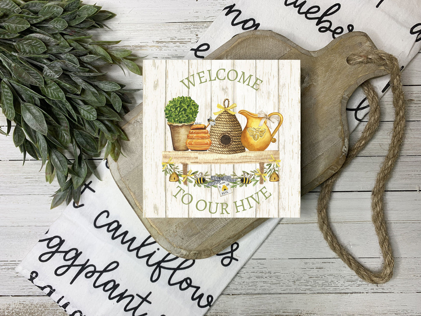 Welcome to Our Hive Printed Handmade Wood  Mini Sign