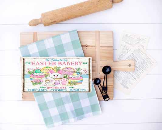 Letrero de madera hecho a mano impreso de panadería de Pascua