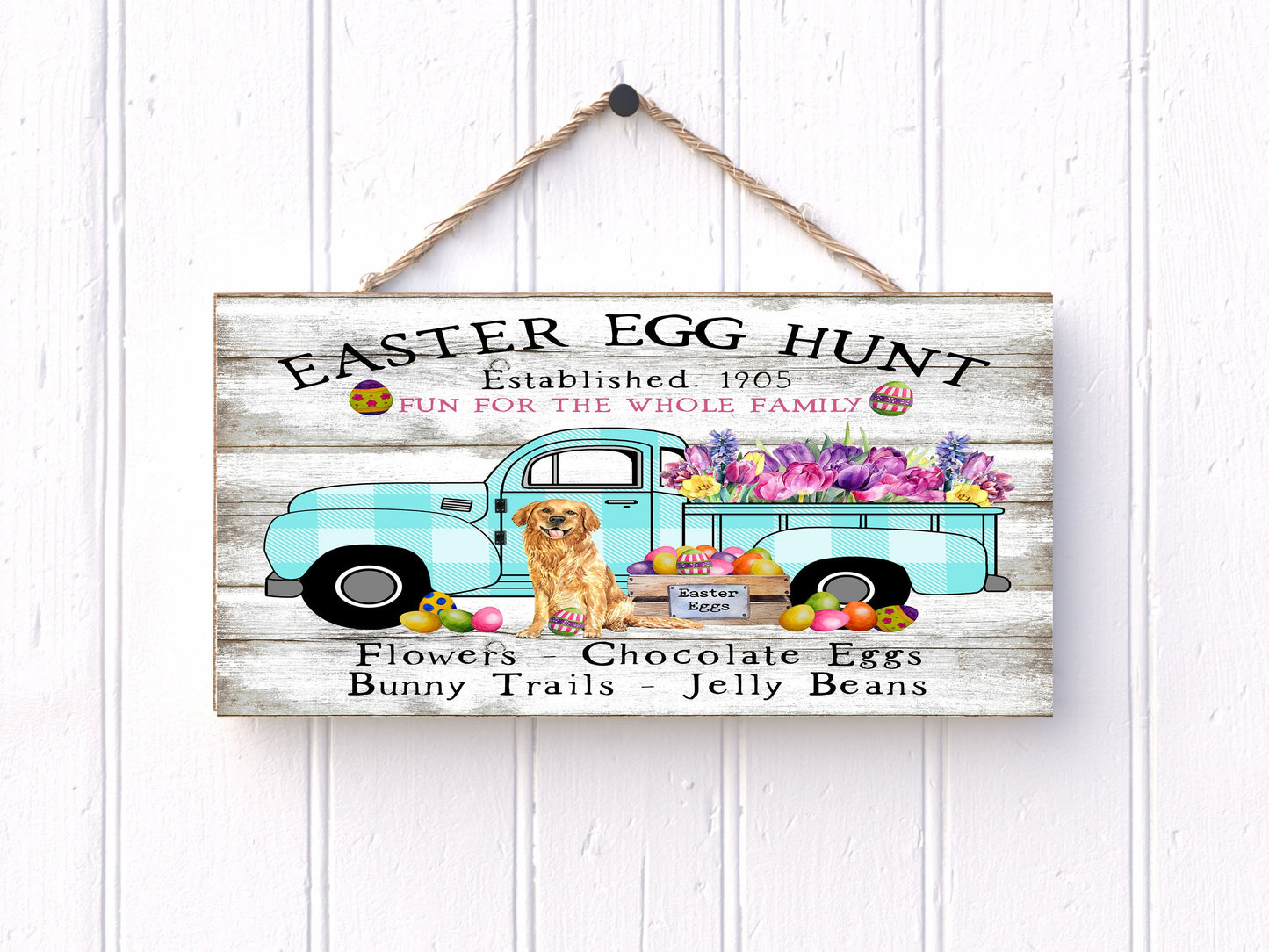 Easter Egg Hunt Truck Printed Handmade Wood Sign