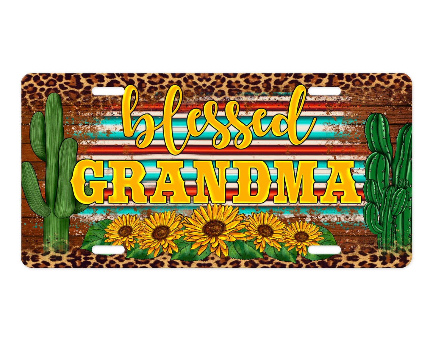 Blessed Grandma Sunflowers and Cactus  Aluminum Front License Plate