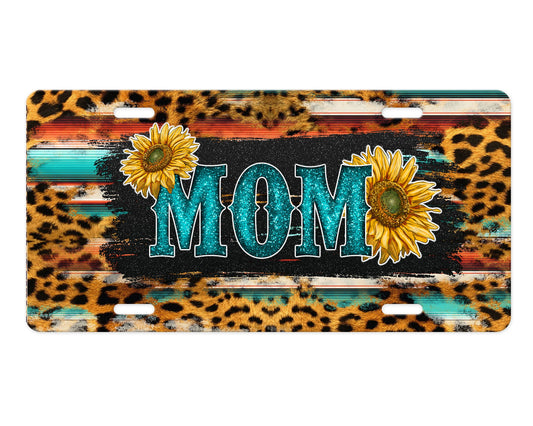 Leopard Serape Print Mom Aluminum Front License Plate