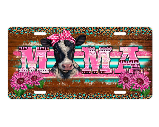 Placa de matrícula frontal de aluminio Pink Cow Mama