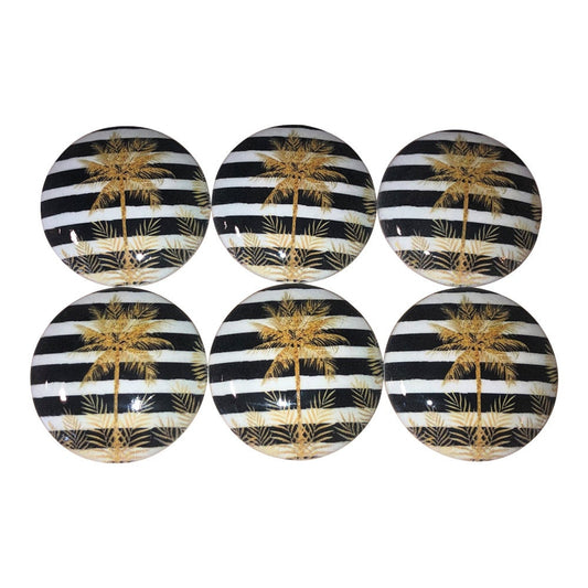 Set of 6 Gold Palm Stripes Wood Cabinet Knobs