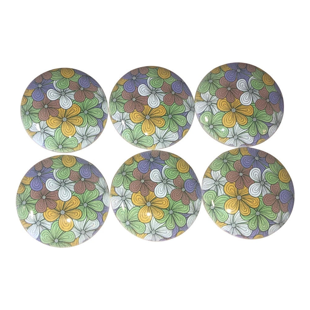 Set of 6 Flower Fields Wood Cabinet Knobs