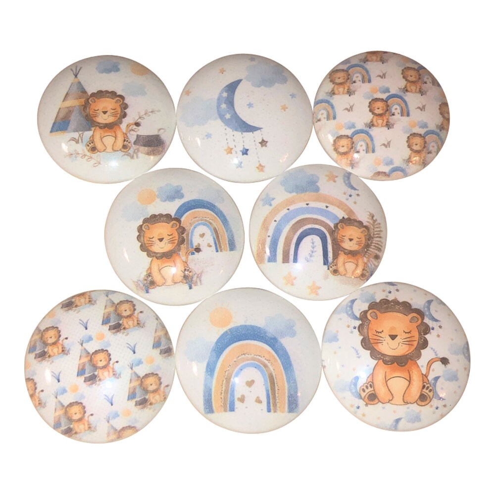 Set of 8 Lion and Rainbows Nursery Wood Cabinet Knobs