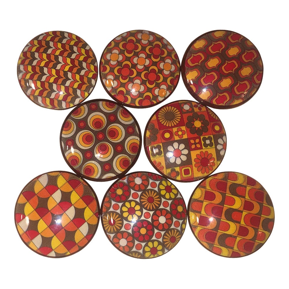 Set of 8 Orange Mod Cabinet Knobs