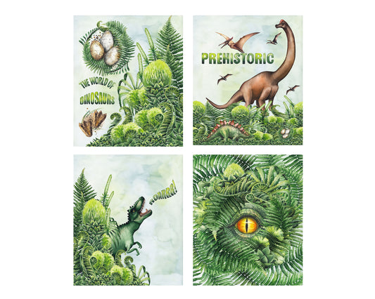 Set of 4  8x10 World of Dinosaurs Kids Room Wall Art Canvas Prints