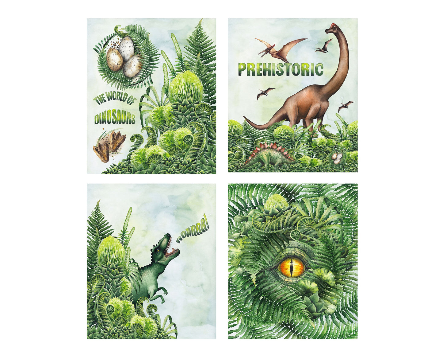 Juego de 4 impresiones en lienzo de 8x10 del mundo de los dinosaurios para habitación de niños