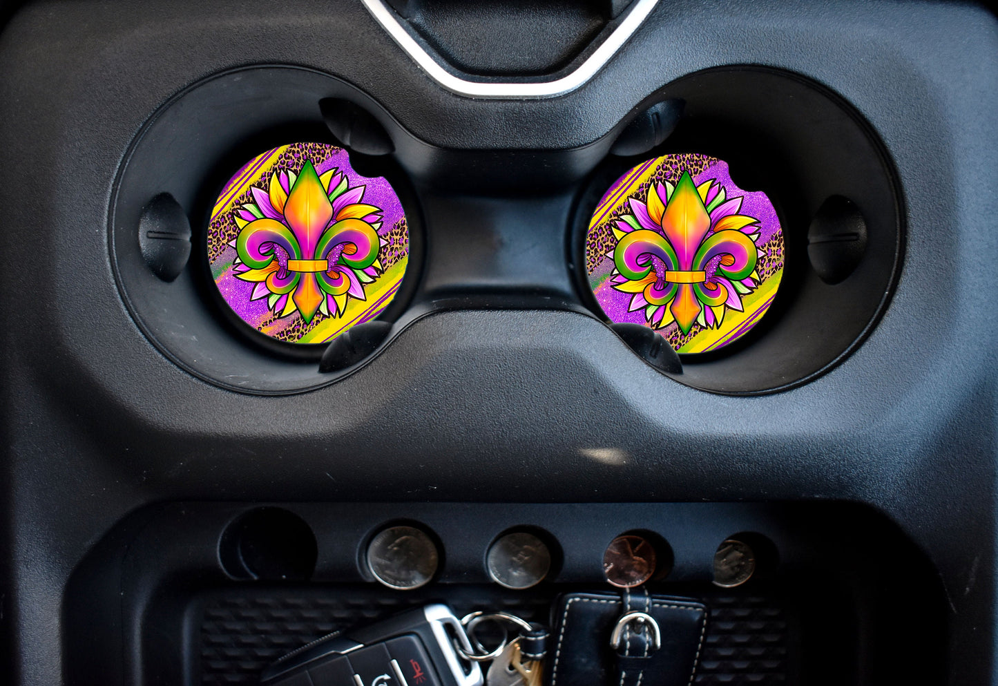 Love Mardi Gras Front License Plate and Sandstone Car Coasters