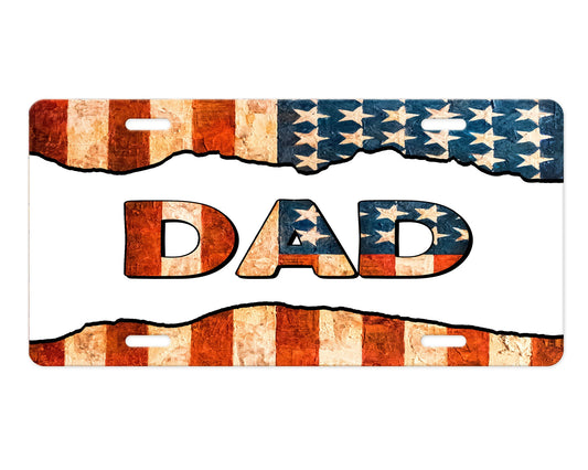 Stars and Stripes Dad Aluminum Front License Plate