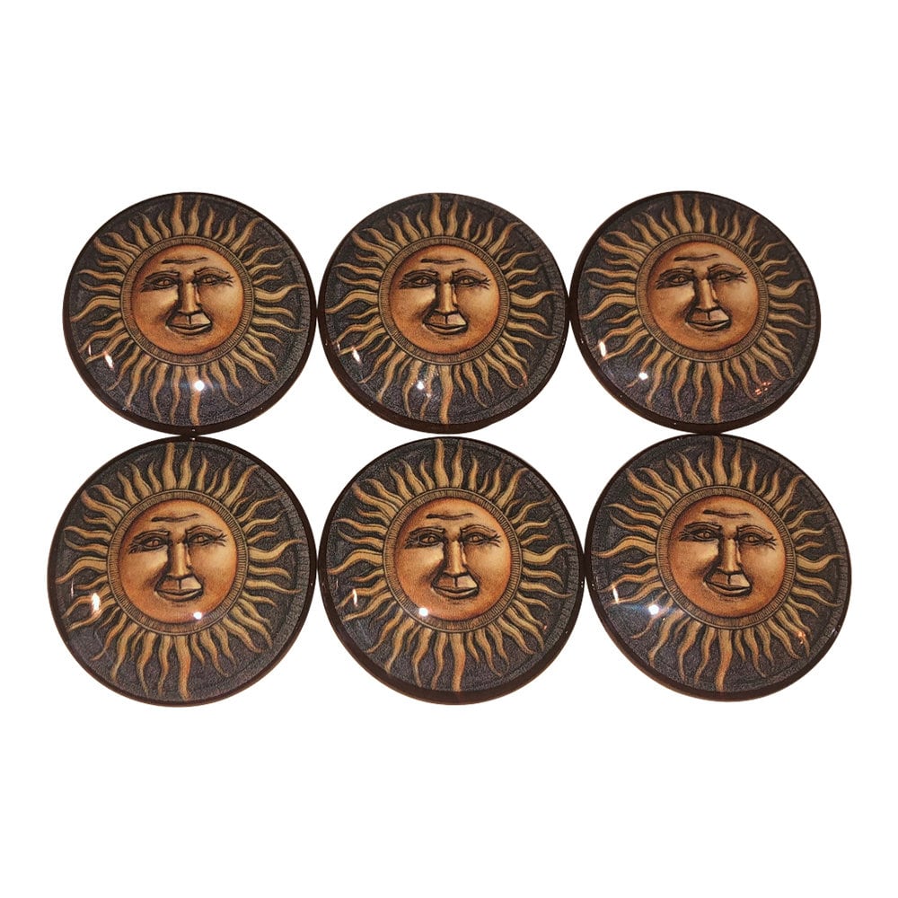 Set of 6 Sunrise Print Wood Cabinet Knobs