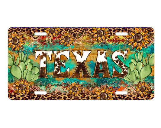 Texas Cactus Aluminum Front License Plate