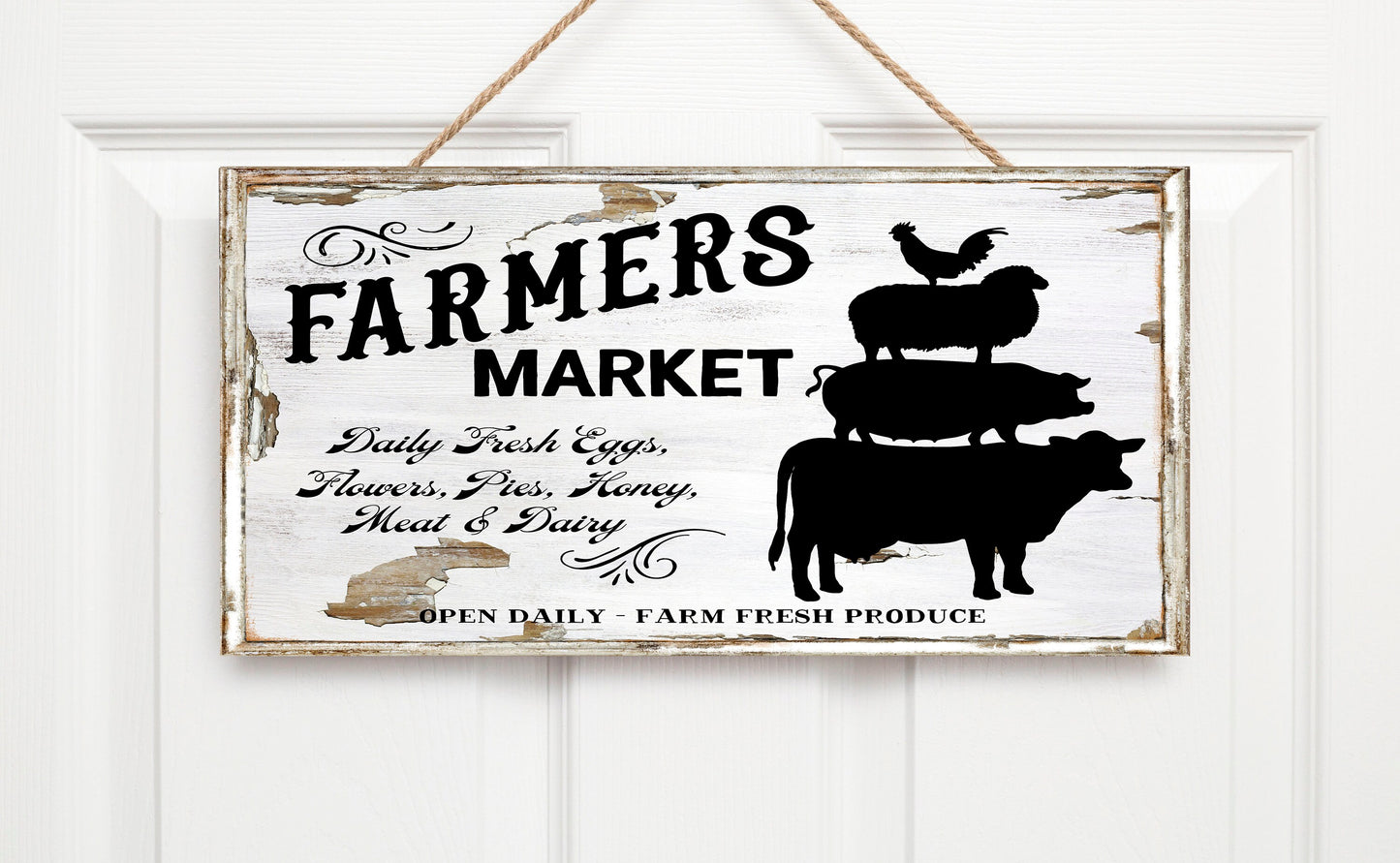 Farmers Market Animal Stack Printed Handmade Wood Sign