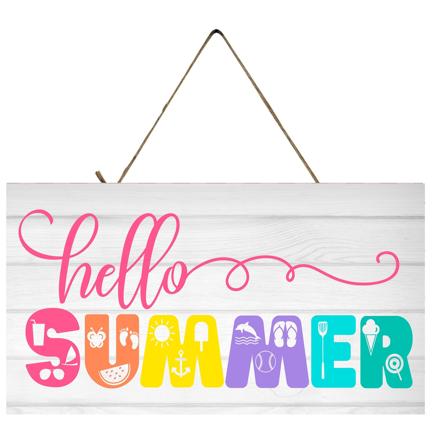 Hello Summer Alphabet Printed Handmade Wood Sign