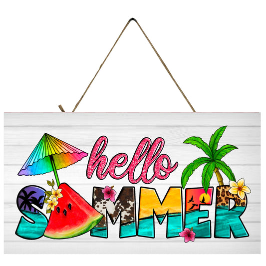 Hello Summer Beach Printed Handmade Wood Sign