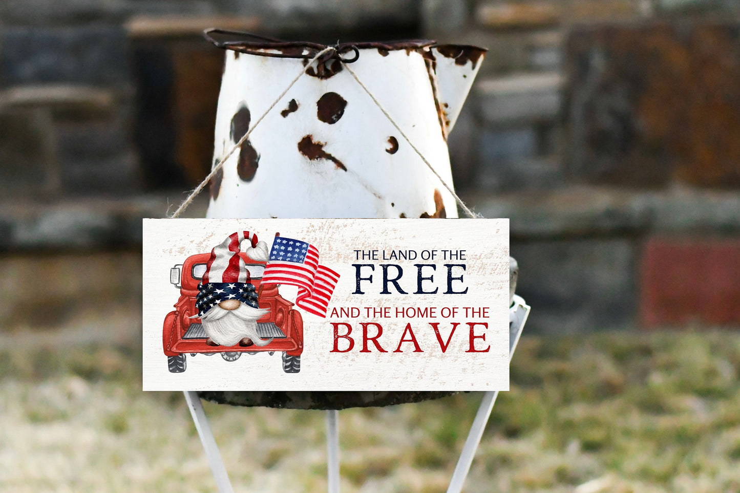 Land of the Free Home of the Brave Gnome Printed Handmade Wood Sign