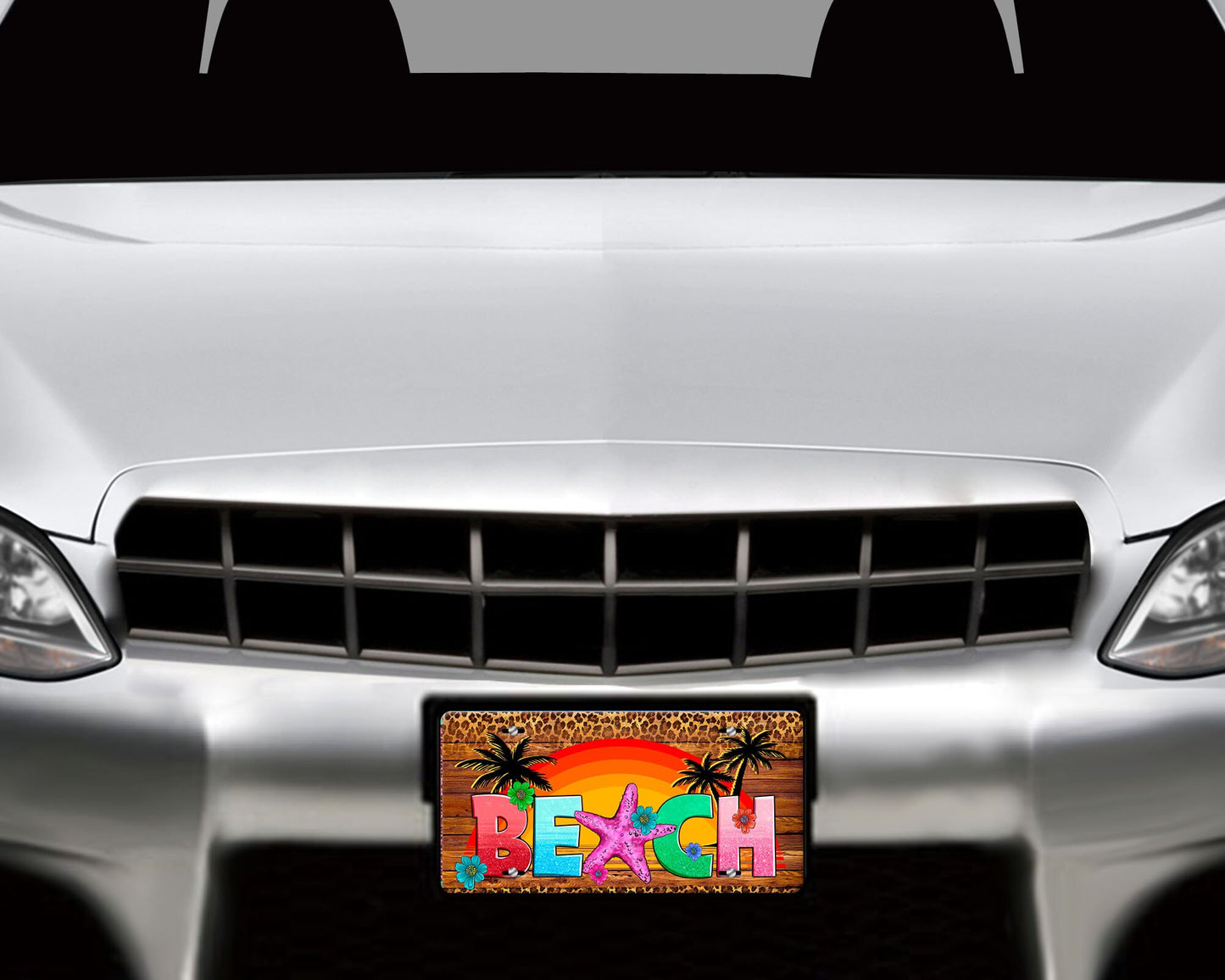 Leopard Print Beach Aluminum Front License Plate