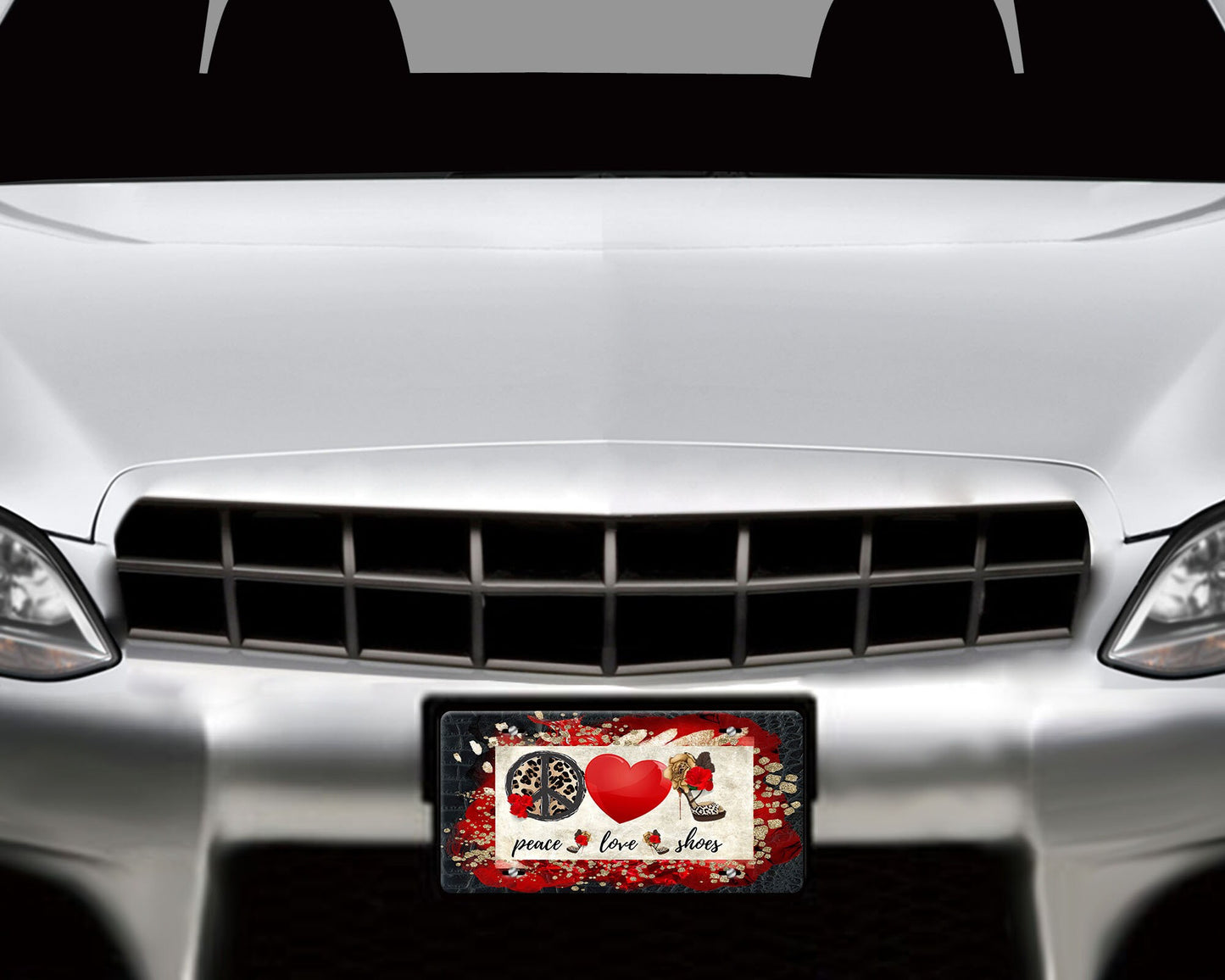 Peace Love Shoes Aluminum Front License Plate