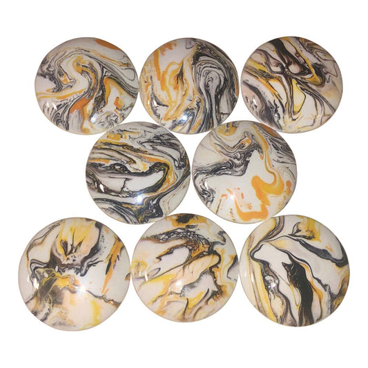 Set of 8 Yellow and Black Marble Swirl Print Wood Cabinet Knobs