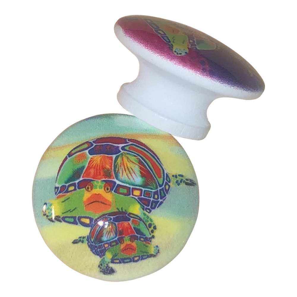 Set of 8 Funky Sea Turtles Wood Cabinet Knobs