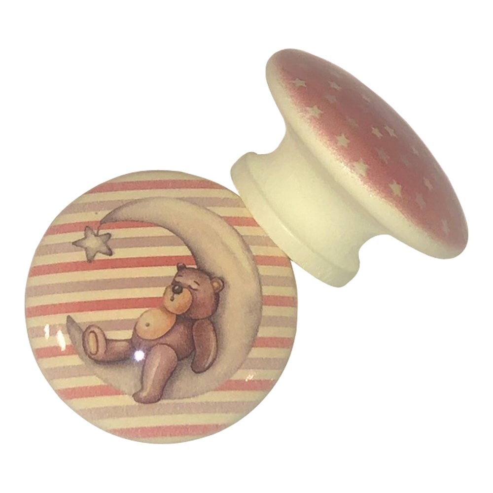 Set of 8 Bear on the Moon Nursery Wood Cabinet Knobs