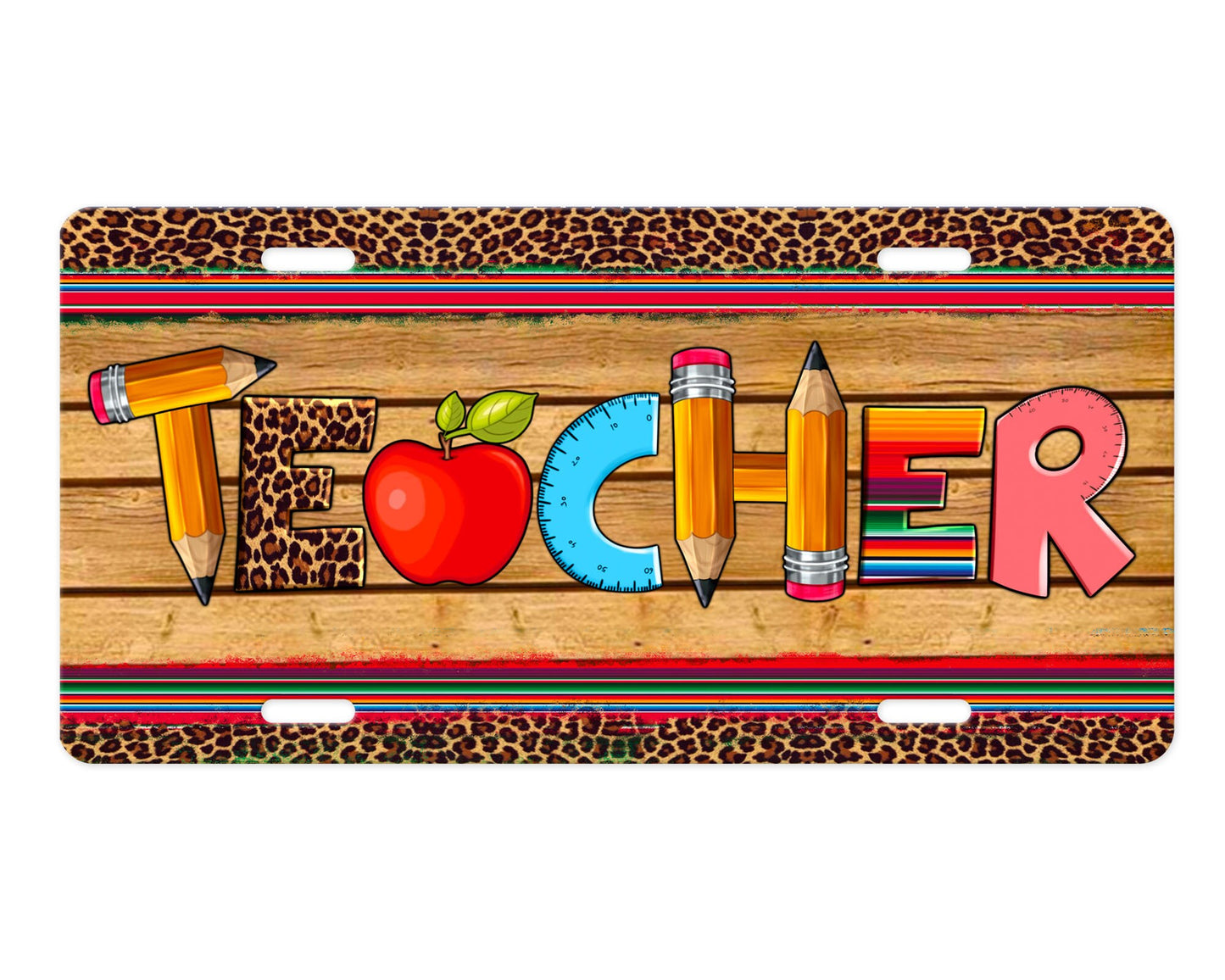 Leopard Print Teacher Aluminum Front License Plate