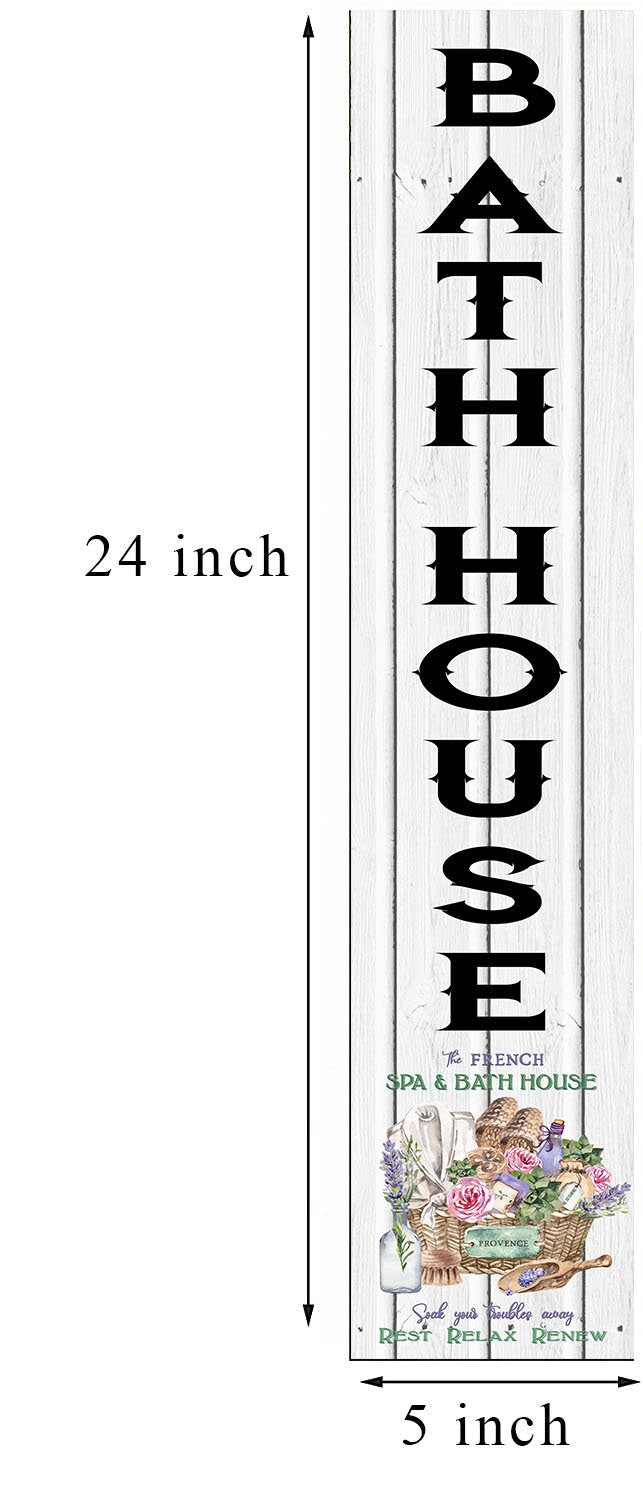 24 Inch (2 Foot Tall) Bath House Vertical Wood Print Sign