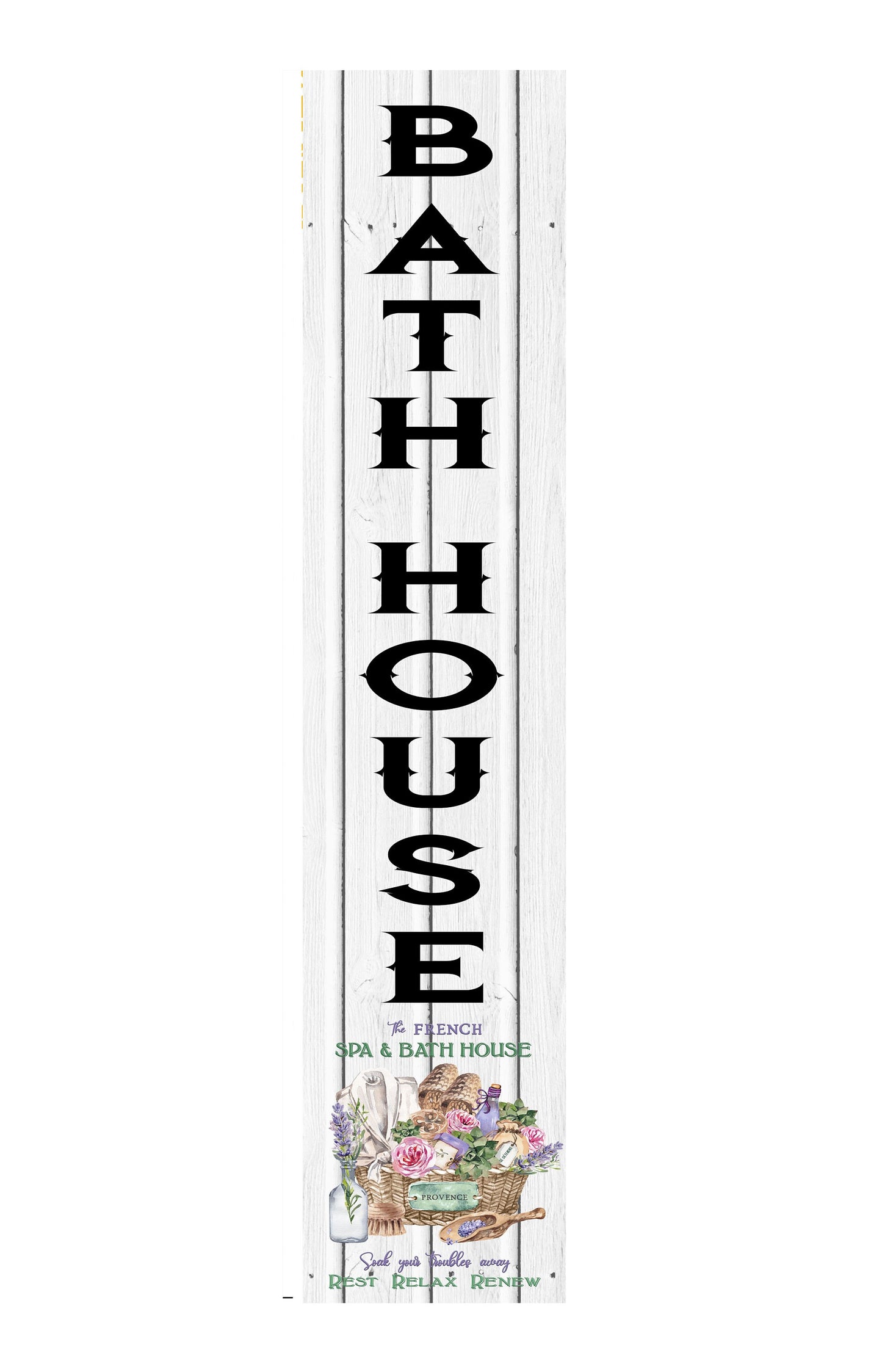 24 Inch (2 Foot Tall) Bath House Vertical Wood Print Sign