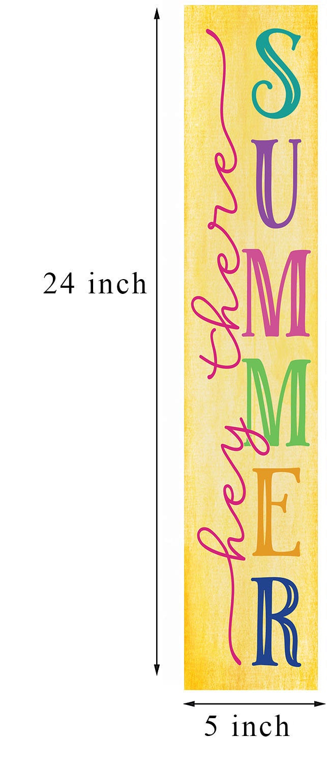 24 Inch (2 Foot Tall) Hey There Summer Yellow Vertical Wood Print Sign