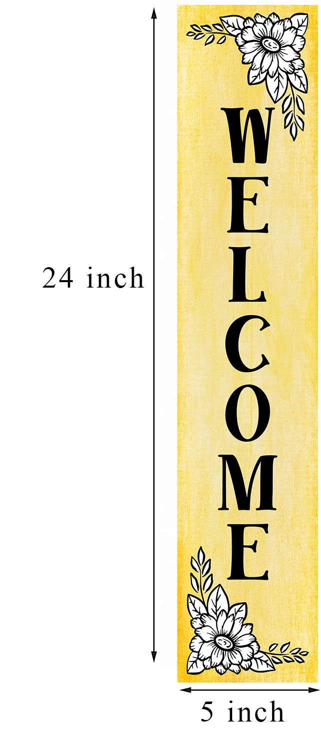 24 Inch (2 Foot Tall) Yellow Welcome Vertical Wood Print Sign