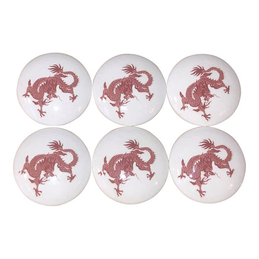 Set of 6 Chinese Dragon Wood Cabinet Knobs