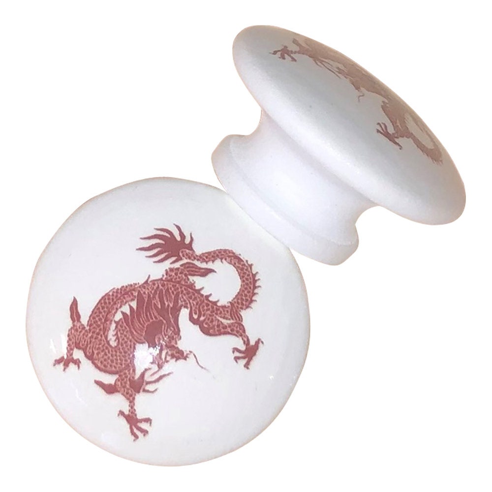 Set of 6 Chinese Dragon Wood Cabinet Knobs