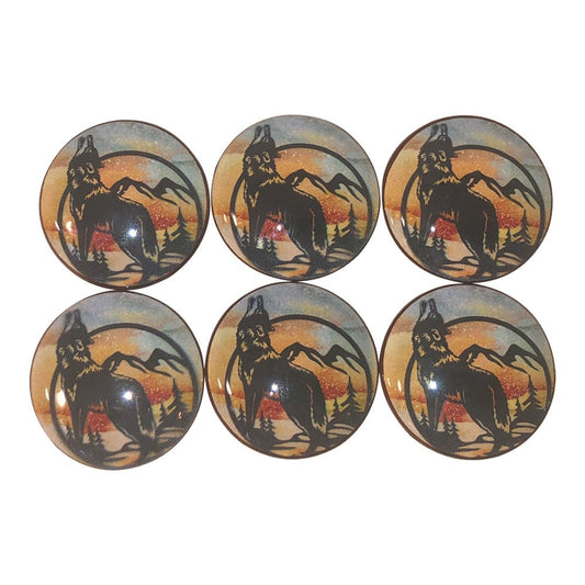 Set of 6 Howling Wolf Wood Cabinet Knobs