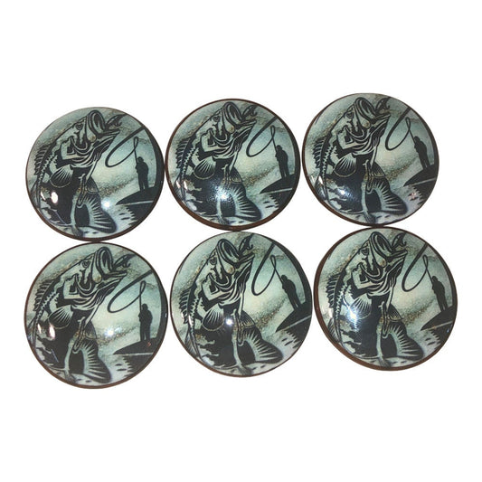 Set of 6 Bass Fishing Wood Cabinet Knobs