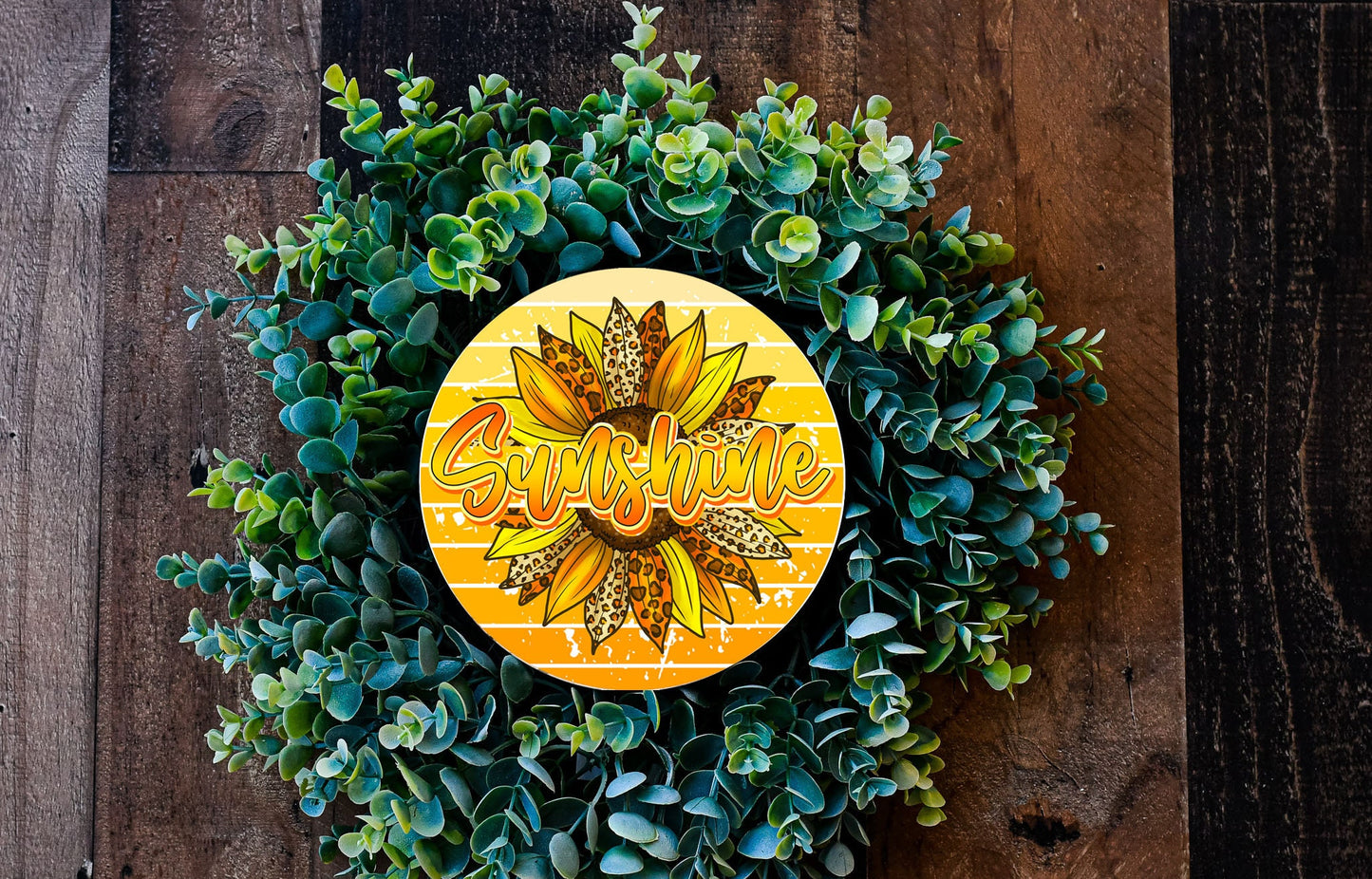 Sunshine Sunflower Round Printed Handmade Wood Sign