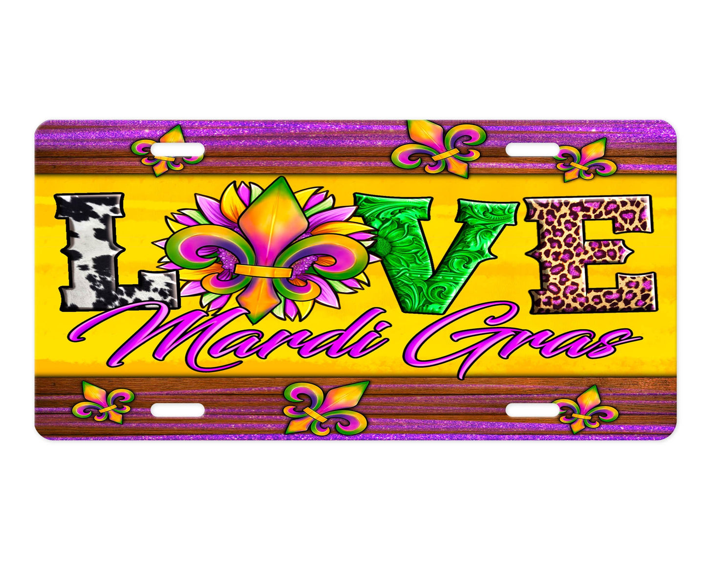 Placa de matrícula delantera Love Mardi Gras y posavasos de arenisca para coche