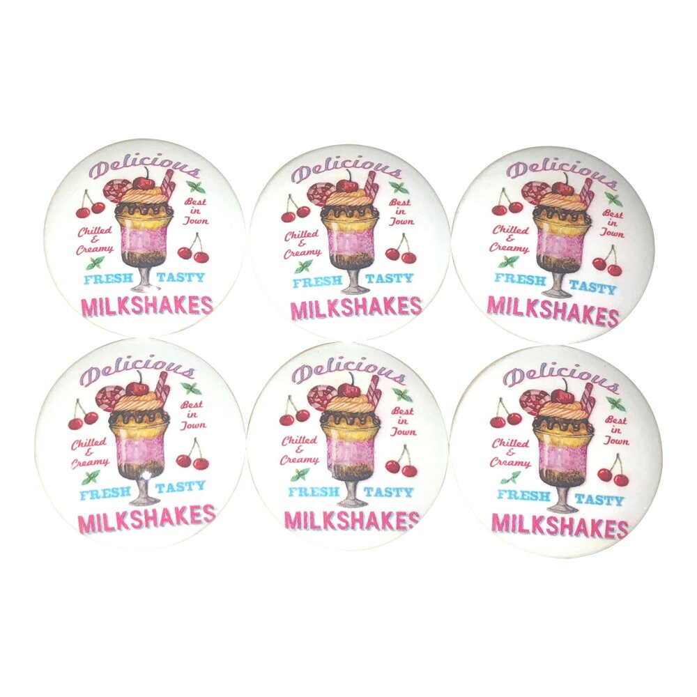 Set of 6 Milkshakes Ice Cream Wood Cabinet Knobs