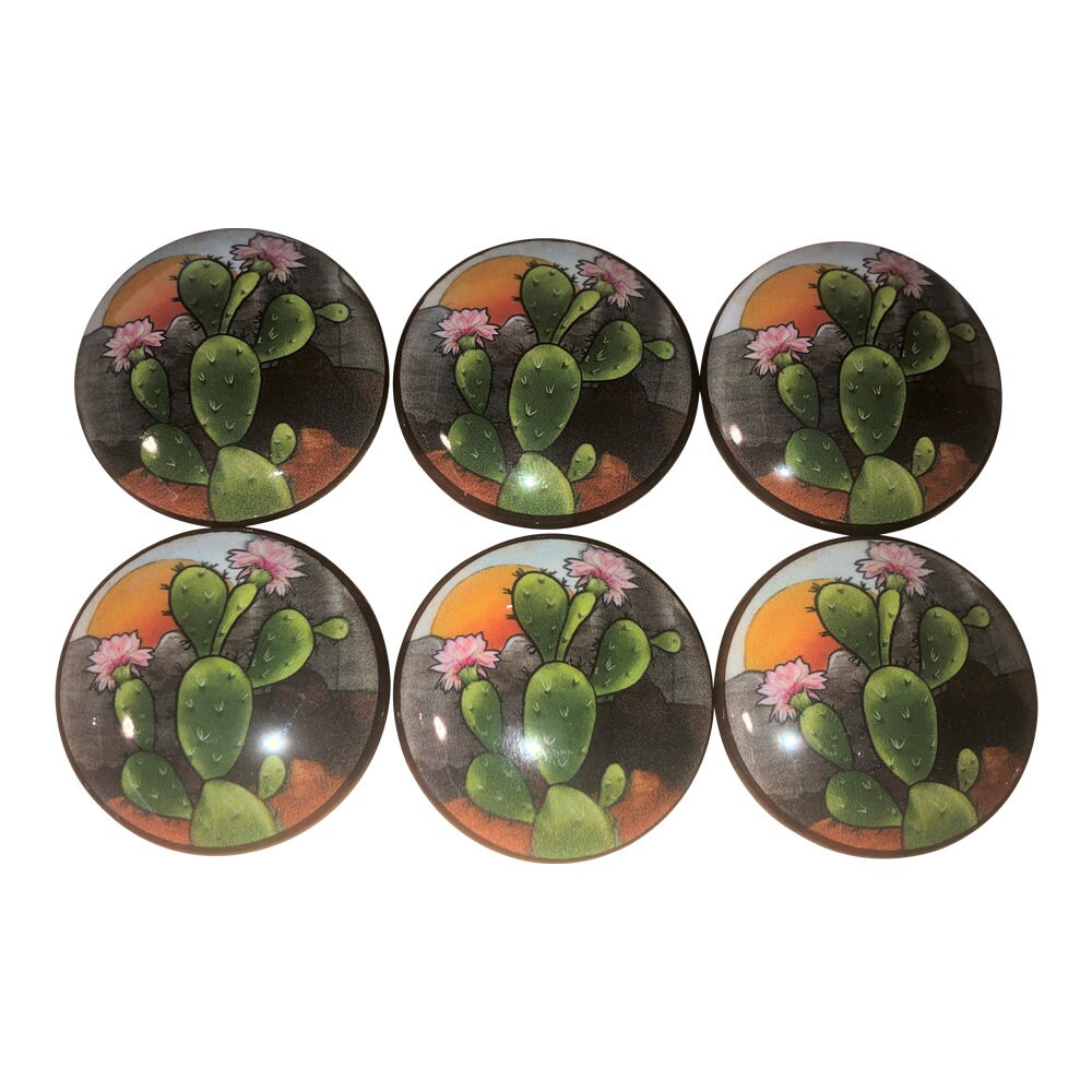 Set of 6 Sunrise Canyon Cactus Wood Cabinet Knobs