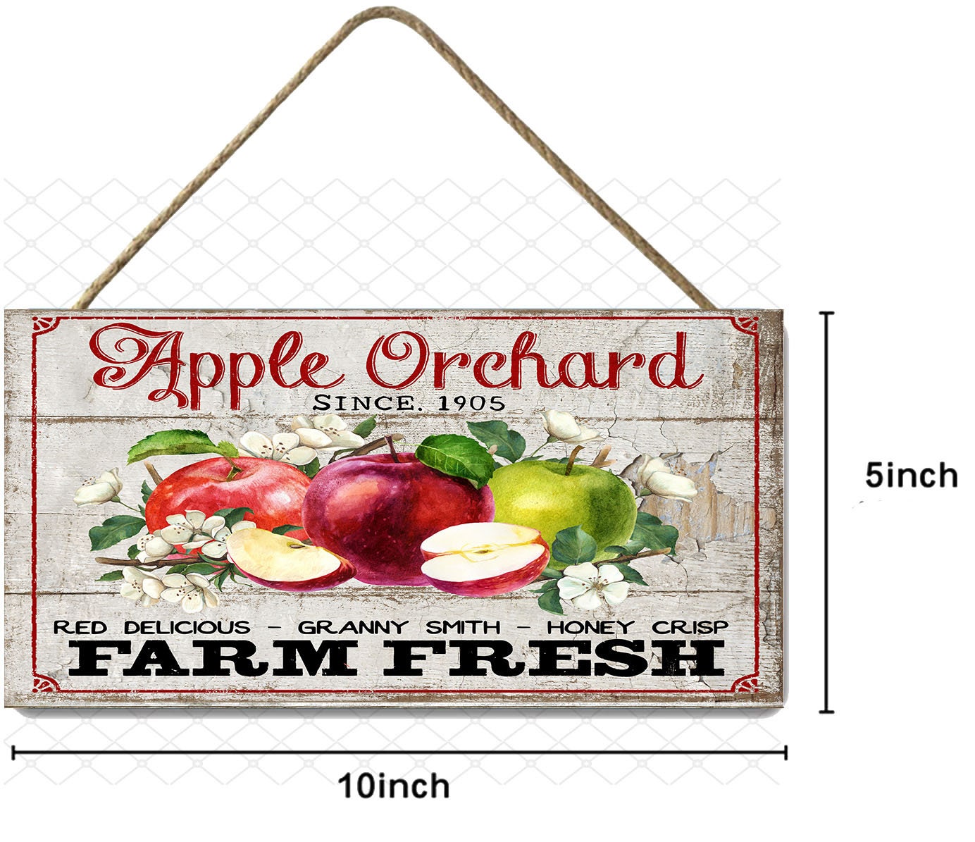 Letrero de madera hecho a mano con estampado fresco de Apple Orchard Farm