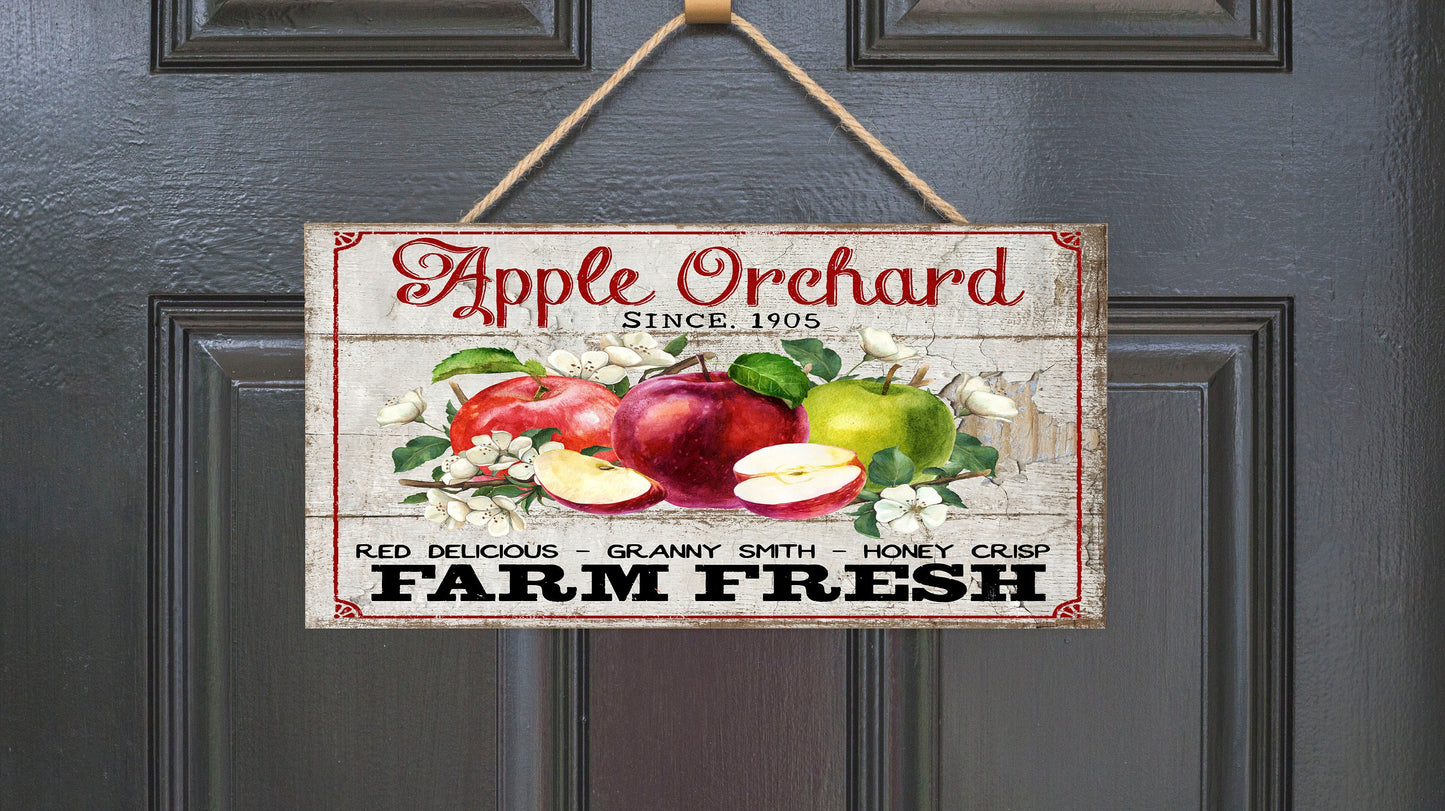 Letrero de madera hecho a mano con estampado fresco de Apple Orchard Farm