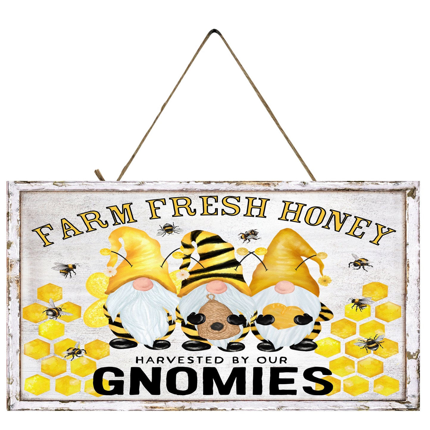 Farm Fresh Honey Harvested by Gnomies Printed Handmade Wood Sign