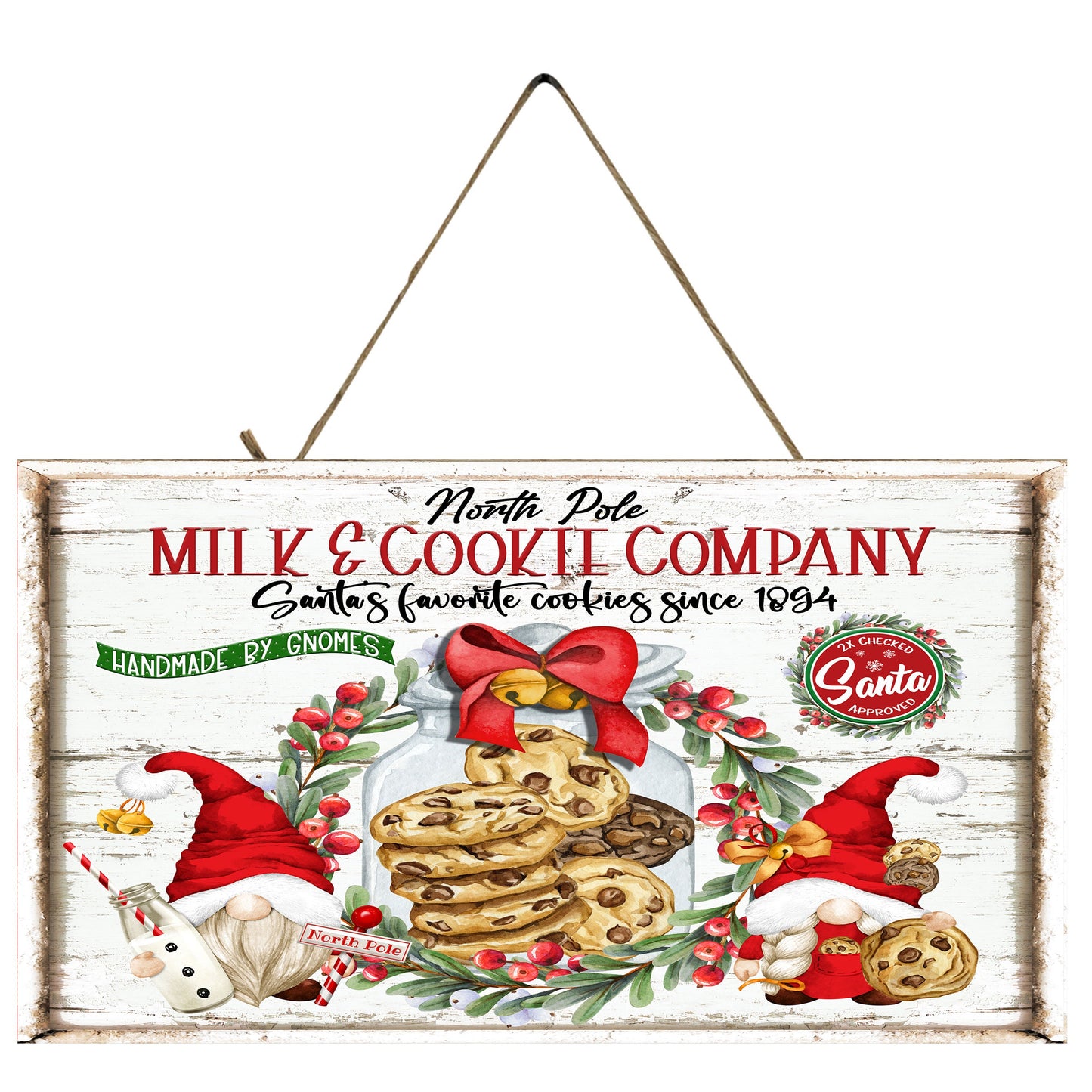 Christmas Milk and Cookies Gnomes Printed Handmade Wood Sign (10" x 5")