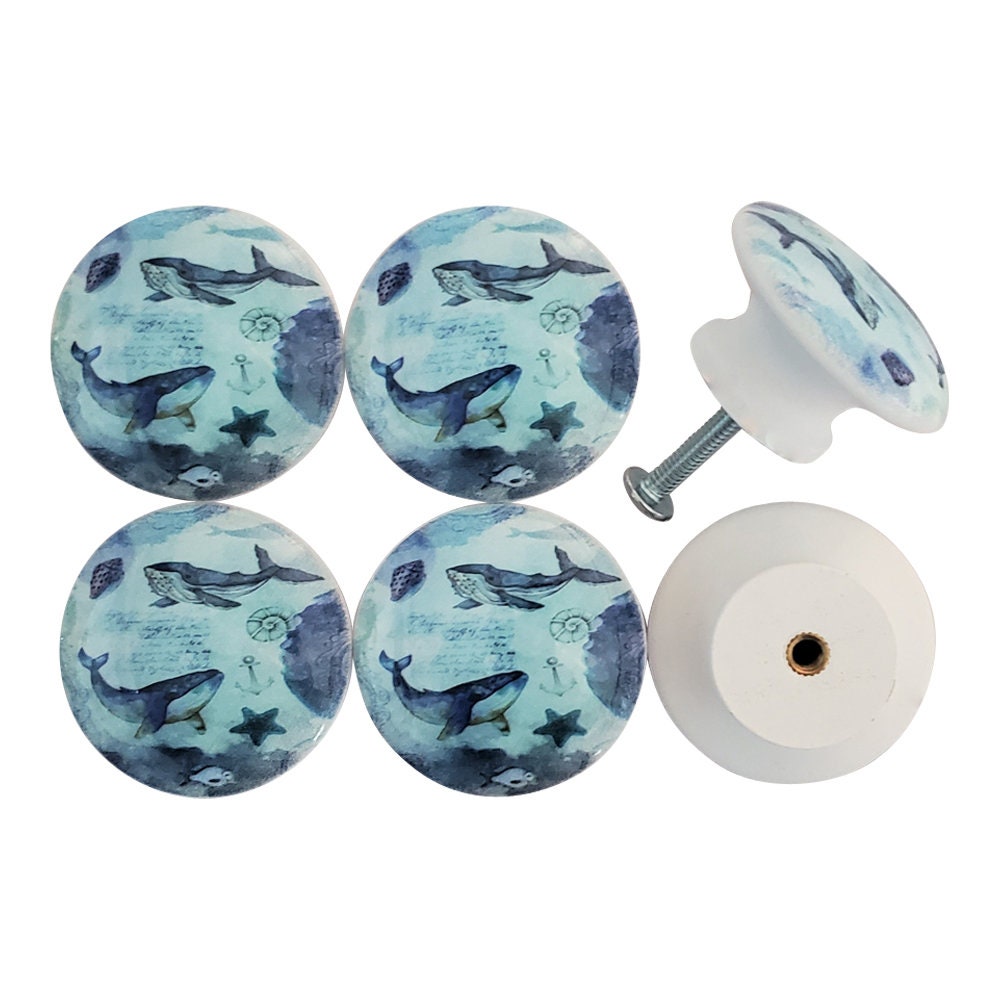 Set of 6 Whales Coastal Wood Cabinet Knobs