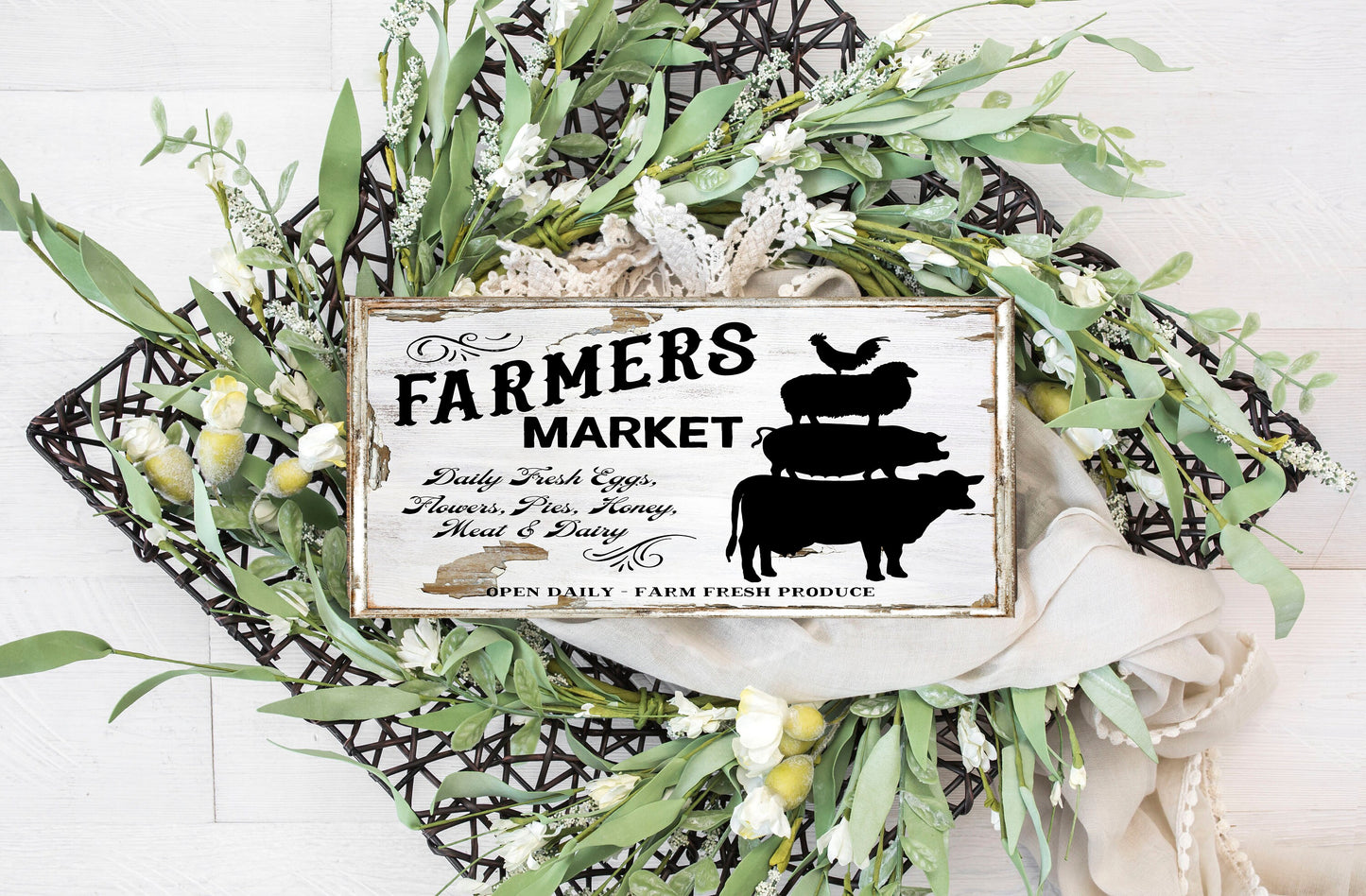 Farmers Market Animal Stack Printed Handmade Wood Sign