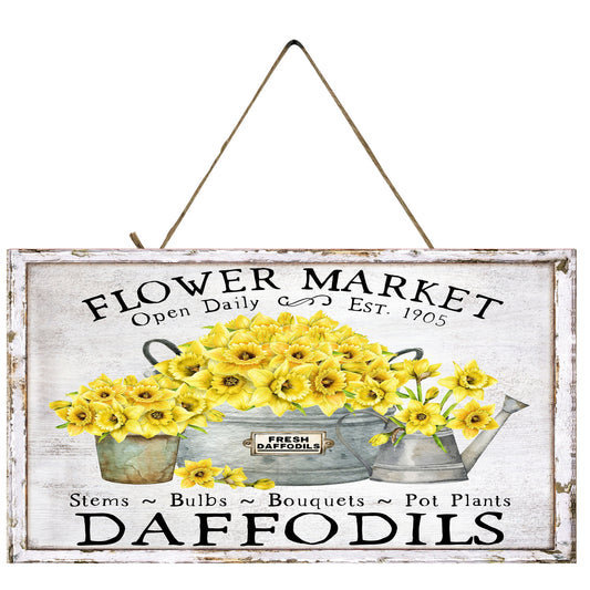Flower Market Daffodils Printed Handmade Wood Sign