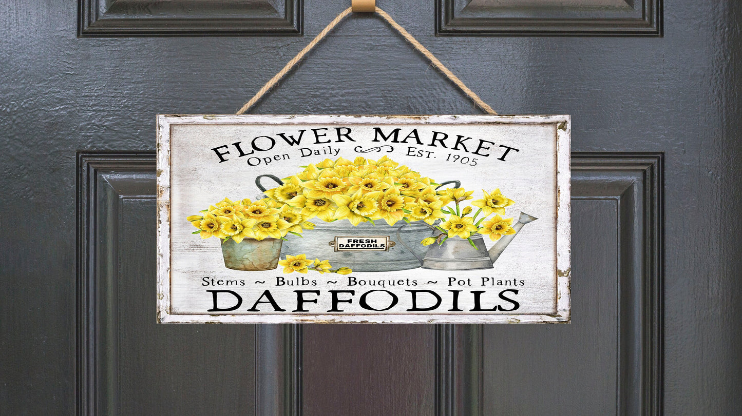 Flower Market Daffodils Printed Handmade Wood Sign